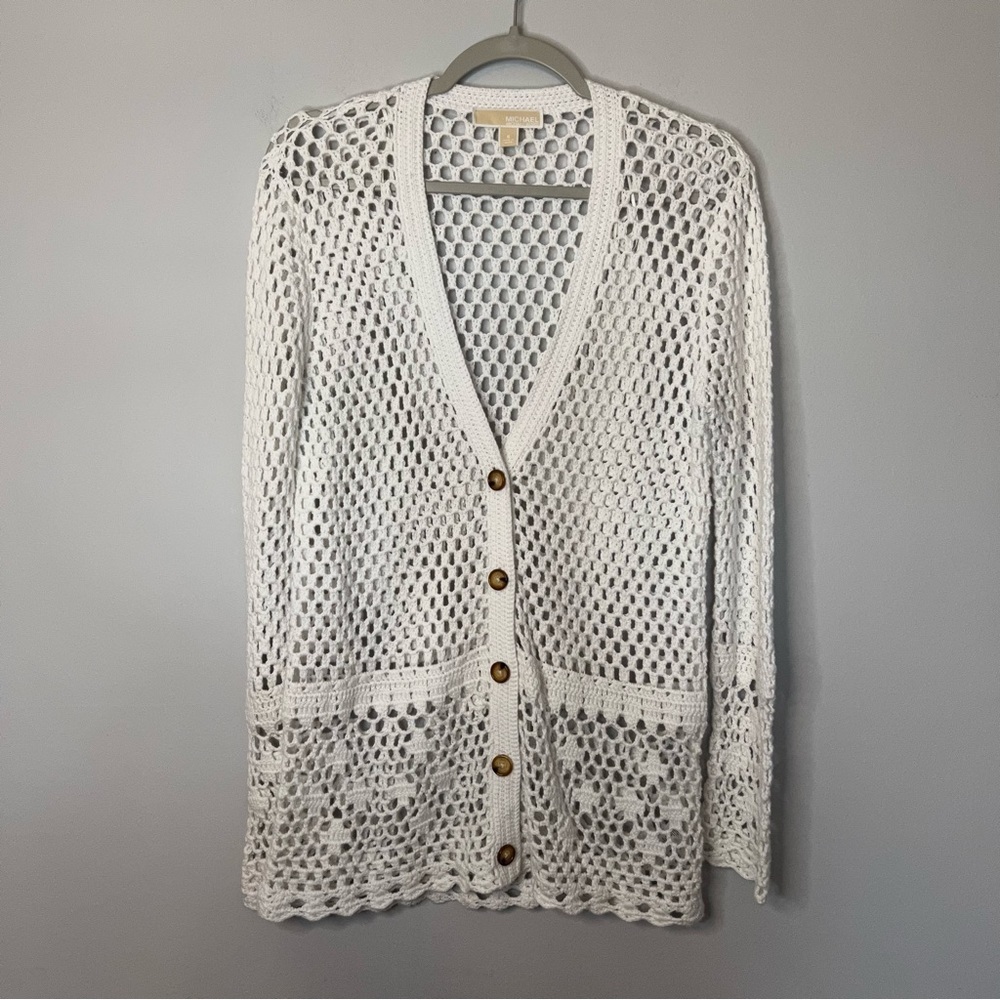Women’s Michael Kors white lace knit cardigan sweater size small S